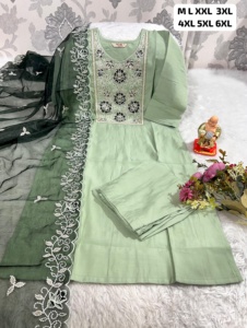 Hermosa muselina con trabajo manual Kurti Pant y Dupatta Fabricante y proveedor de Surat a precio mayorista - Product Image 4