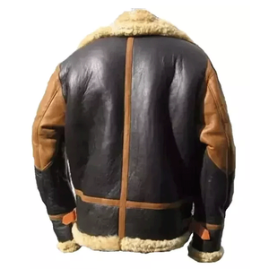 Best Price Mens Brown/Black <b>Sheepskin</b> Fur Real Leather <b>Jacket</b> Bomber <b>Jacket</b> - Product Image 2