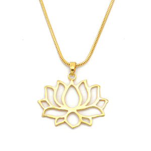 Collier pendentif Lotus en laiton plaqué or pour femme Cut Cutout Floral Design Spiritual Boho Yoga Jewelry avec Enlightenment Charm - Product Image 1
