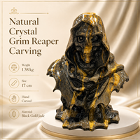 Grande sculpture artisanale du Grim Reaper en cristal naturel et jade vert, décoration gothique pour la maison, le bureau et la collection