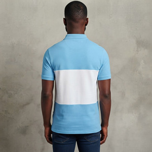 OEM <b>Men's</b> Blue <b>White</b> Color Block <b>Polo</b> <b>Shirt</b> With Brand Print Short Sleeve Casual Cotton Oxford Fabric Breathable Design - Product Image 2
