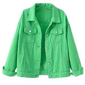 Chaqueta de mujer con cuello vuelto de otoño hecha a medida, Chaquetas vaqueras cortas ajustadas de un solo pecho, proveedor de ropa de calle para mujer - Product Image 1
