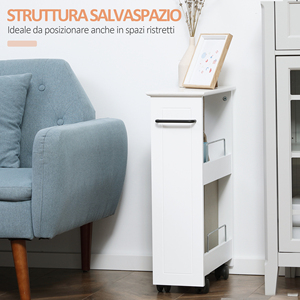 Carrito de almacenamiento multiusos de madera MDF Kleankin Ahorro de espacio con ruedas 42,5x20,3x66,7 cm Blanco - Product Image 6