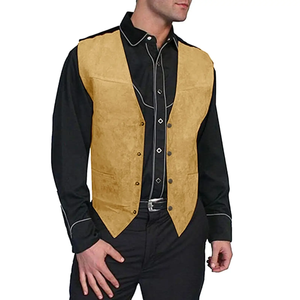OEM Design Gilet Gilet Ciré Véritable Cuir de Vache avec Taille Personnalisée Marron Hommes 100% Véritable Gilet en Cuir Prix de Gros - Product Image 2
