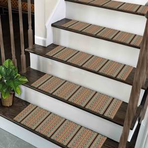 Geometric Pattern Printed <b>Rug</b>, Ethnic Vintage Style Turkish Accent <b>Chenille</b>,Step <b>Rug</b> - Product Image 1