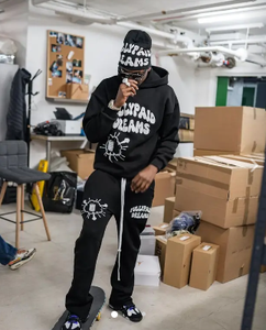 Custom Stacked 100% Conjuntos de algodón Trajes de sudor de los hombres de dos piezas de invierno Pantalones acampanados Conjuntos sudaderas con capucha Chándales traje de sudor para los hombres - Product Image 3