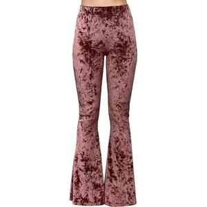 Pantalon de yoga à taille haute en velours froissé à devant plat en dentelle d'hiver, confortable, doux, extensible, à pattes évasées - Product Image 1