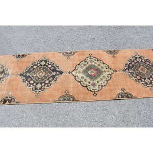 Tapis en laine turque vintage orange et vert 24 'X 11.9' tissage plat avec motif patchwork pour les décorations de salon - Product Image 4