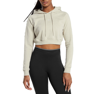 Top corto de algodón 100%, sudaderas con capucha de gimnasio para mujer, sudaderas con capucha cortas informales de venta completa - Product Image 1