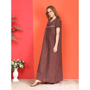 Evolove Camisón Largo de Algodón Casual para Mujer, Estampado, Manga Corta, con Bolsillos Laterales y Botones, Talla XS, Tejido Suave - Product Image 3