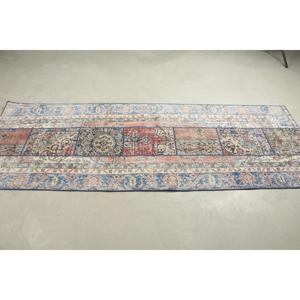 Alfombra turca vintage de 3x8.2 pies, alfombra de lana con motivos de plantas y árboles azules - Product Image 3