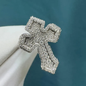 Anillo de cóctel de lujo con diseño cruzado de moissanita, plata de ley 925 chapada en rodio, estilo hip hop, llamativo, para festivales, colgante. - Product Image 1