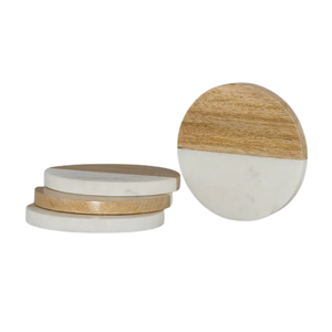 Best Selling Handmade Half <b>White</b> Marble and Half Wooden Tea <b>Coasters</b> Set of 4 With Customized Size and Color - Product Image 1