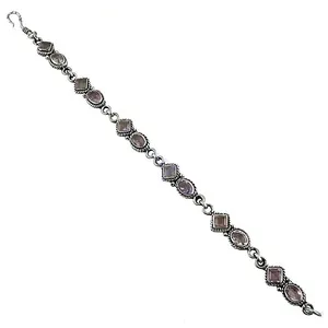 Bracelet chaîne et maillons en argent sterling 925 pour femme, style religieux, avec améthyste, diamant, perle, plaqué or, forme clé, finition PVD or - Product Image 2