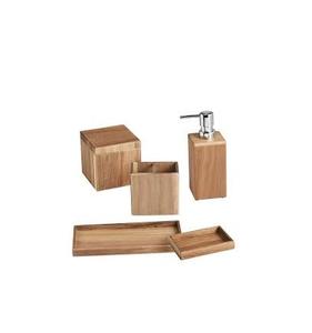 Ensemble de salle de bain carré en bois de luxe et décoration de salle de bain en acier inoxydable, accessoires de salle de bain - Product Image 1