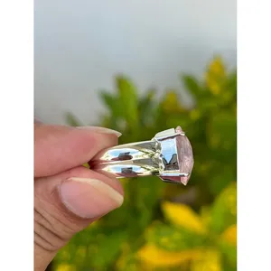 925 Silver Oval Cut <b>Rose</b> <b>Quartz</b> <b>Ring</b> Vermeil and Rhodium Plated Geometric Marquise Shape Fine Jewelry for Everyday Wear - Product Image 5