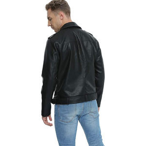 Veste en cuir zippée décontractée pour homme Manteau d'extérieur coupe-vent pour motard Veste en cuir pour homme - Product Image 5