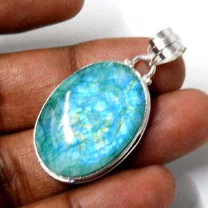 Pendentif ovale en pierre de lune verte en argent sterling 925 bijoux en pierres précieuses faits à la main beau collier Boho - Product Image 3