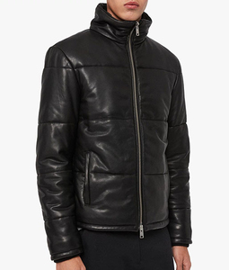 Chaqueta de Invierno Unisex de Cuero Negro, Estilo Urbano, con Patrón de Letras, Cuello Camisero, Diseño Acolchado, Cierre de Cremallera, Bolsillos Delanteros Grandes - Product Image 6