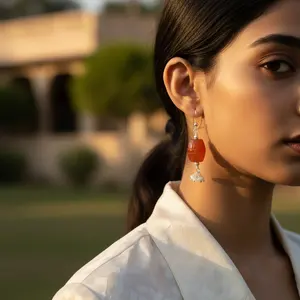 Boucles d'oreilles pendantes en argent 925 avec cornaline pour femmes, plaquées or, avec quartz, perle et diamant, bijoux en pierres précieuses pour mariage ou cadeau - Product Image 2