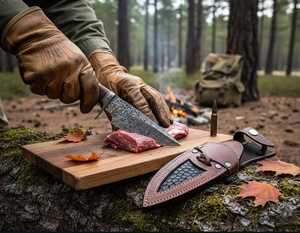 Cuchillo de Caza de Acero de Damasco Personalizado, Cuchillos de Hoja Fija para Campismo y Supervivencia con Funda de Cuero Fino, Cuchillos de Acero Personalizados - Product Image 6