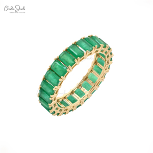Vintage Style Fine Jewelry <b>14k</b> Yellow <b>Gold</b> Octagon Cut Genuine Green Emerald Wedding Eternity Band <b>Ring</b> for Women at Fair Value - Product Image 1