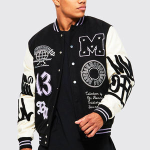 Top Tendance Noir Collège Baseball Hommes Varsity Veste Manches En Cuir Broderie Hiver Letterman Top Vente Veste - Product Image 4