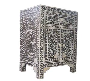 Modern <b>Black</b> Bone Inlay Nightstands Elegant <b>Bedside</b> <b>Cabinets</b> for Bedroom or Bathroom Home Furniture Use - Product Image 4