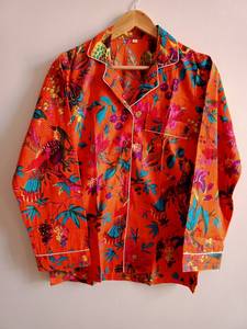 ชุดนอนผ้าฝ้ายออร์แกนิกพิมพ์ลายนกสีส้มสำหรับผู้หญิงชุดเพื่อนเจ้าสาวเซ็กซี่ระบายอากาศได้ดีมีขนาดพิเศษ - Product Image 3