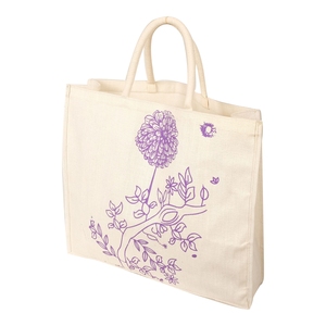 Bolsa de compras de arpillera de yute laminada de PP natural ecológica con asa acolchada de algodón e impresión personalizada - Product Image 2