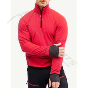 Jersey con cremallera de 100% cuartos de manga larga transpirable de algodón 1/4 de rendimiento personalizado para hombre, Top con cremallera para deportes y gimnasio al por mayor - Product Image 4