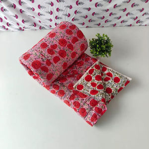 Handmade Block Print Cotton <b>Quilt</b> Warm Winter Indian <b>Bedspread</b> - Product Image 1