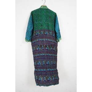 Women Vintage <b>Thermal</b> Silk Maternity Gown Recycled Indian Sari Kimono V-neck Drawstring Closure 2 Pocket Front Side Belt - Product Image 5