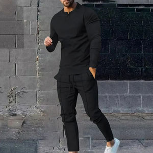 Logo personnalisé survêtement tissu polaire de coton vêtements de sport surdimensionnés style uni ensemble de survêtements vierges pour hommes - Product Image 5