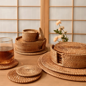 Eco Friendly Handmade Rattan <b>Coasters</b> Round Woven <b>Drink</b> Mats Natural Home Decor - Product Image 4