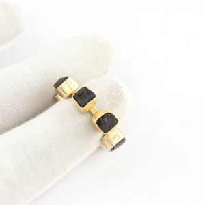 Creative Fashion Natural Raw Black Tourmaline Multi Stone Birthstone <b>Rings</b> 24k Gold Plated Hammered Finish Open <b>Adjustable</b> <b>Ring</b> - Product Image 5
