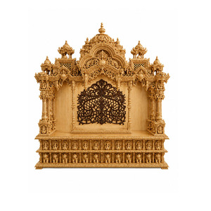 Custom-Made South Indian Swaminarayan BAPS Wooden Temple Unit Traditional Hand-Carved Solid Wood <b>Mandir</b> For Home Poja Ghar USA - Product Image 1