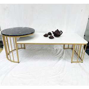 Modern Style Stone-Top <b>Coffee</b> <b>Table</b> with Yellow Painted Frame Durable Living Room Furniture <b>Set</b>-Tea <b>Table</b> and TV Stand - Product Image 6