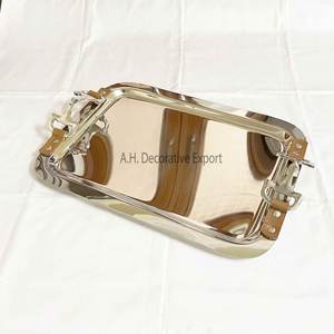 ถาดเสิร์ฟชากาแฟทรงสี่เหลี่ยมผืนผ้าทำจากสแตนเลสพร้อมที่จับหนังถาดเสิร์ฟชาสำหรับร้านอาหารและโรงแรม - Product Image 3