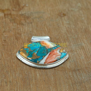 Large Blue Orange Oyster Copper Turquoise <b>Pendant</b> 925 Sterling Silver Handmade Statement <b>Pendant</b> <b>Necklace</b> Gift Jewelry For <b>Men</b> - Product Image 6
