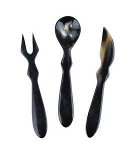 Ensemble de couverts en corne de buffle imperméable, forme naturelle, sculpté à la main, cuillère, fourchette, couteau, ustensiles - Product Image 2