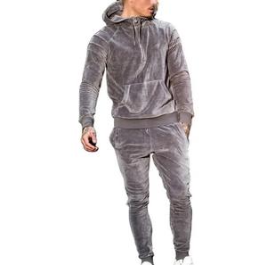 Survêtements d'hiver de bonne qualité en velours, ensembles de survêtements épais et surdimensionnés, sweats à capuche unis brillants pour hommes, ensembles de survêtements respirants en velours - Product Image 1
