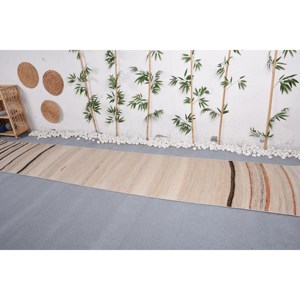 Alfombra de lana clásica moderna de 2,6x14,3 pies, beige, marrón, a rayas, para entrada, dormitorio, dormitorio, respaldo de látex, Patchwork rectangular - Product Image 2