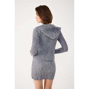 Casual Zippered Hooded <b>Cardigan</b> with <b>Lace</b> Decoration Crocheted Print and Solid Weaving for Autumn and Winter Seasons - Product Image 4