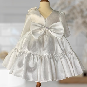 Vestido de fiesta de comunión de manga larga Tafta para clima frío para niñas con lazo en los hombros hecho en Vietnam para niños - Product Image 2