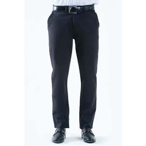 Pantalón Chino Casual Elegante NAYYAR, 100% Algodón, Tejido Oxford, Color Azul Marino, Cintura Alta, Corte Ajustado, Antiarrugas, con Cremalleras - Product Image 4