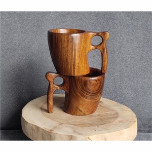 Vente en gros de tasses à café en bois naturel écologiques de 300 ml, tasse en bois massif faite à la main avec poignée pour restaurant et maison, vaisselle d'hôtel - Product Image 5