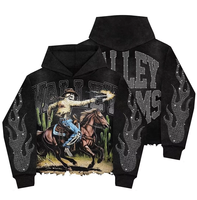 Streetwear Double Capuche French Terry Zipup Vintage Sweat-shirt en coton de haute qualité Broderie lourde Lavage à l'acide Sweat à capuche zippé