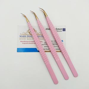 Pince à épiler d'extension de cils courbe d'isolement professionnelle couleur rose avec pince à épiler de haute qualité à pointe dorée - Product Image 4