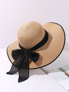 Women's Summer UV Protection Outdoor Beach Sunshade Hat Large Collapsible Eaves <b>Wide</b> Brim Eco-Friendly Paper Straw Cowboy Travel - Product Image 6